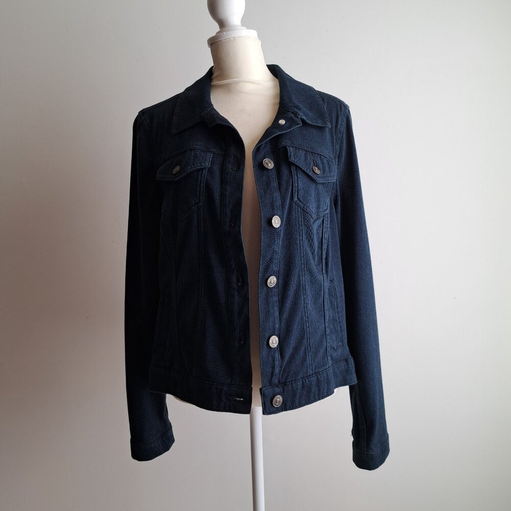 nwt Vintage America Blues knit navy blue denim jacket soft dark wash coa…